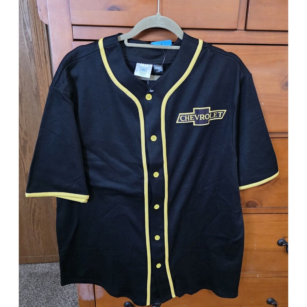 NWT Chevrolet Baseball Jersey Shirt Size Large Cars Sports Classic Black Yellow